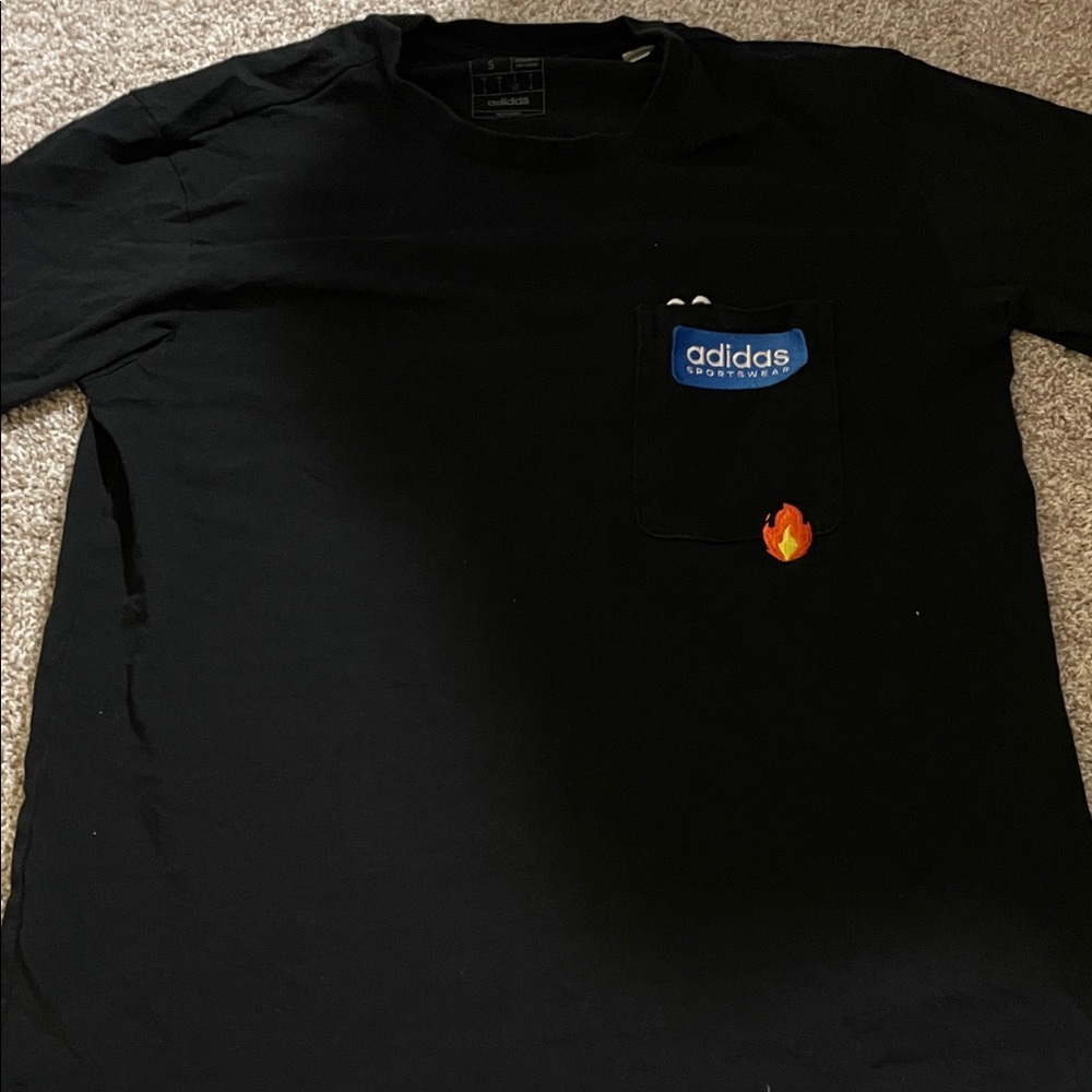 adidas Black Short Sleeve Tee with Blue Patch and Flame Accent